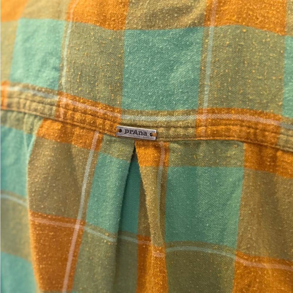 Prana Plaid Button-Up Shirt in Green and Orange - Picture 4 of 7